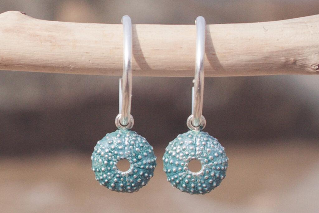 pendientes aro plata turquesa erizo de mar