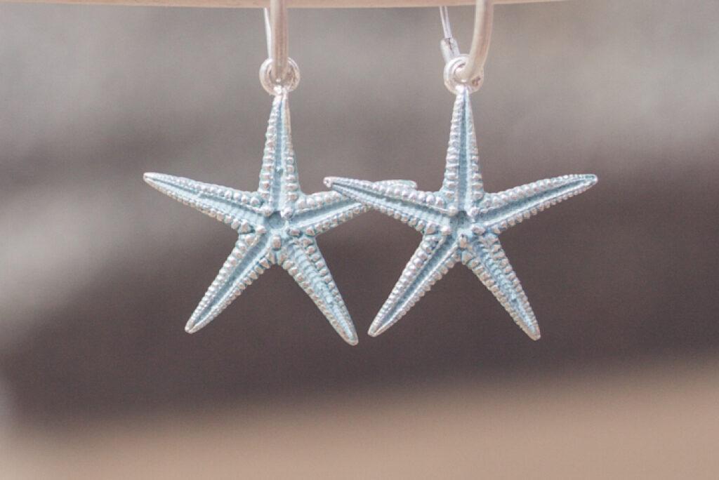 aros turquesa, joya artesanal starfish de leitmotif