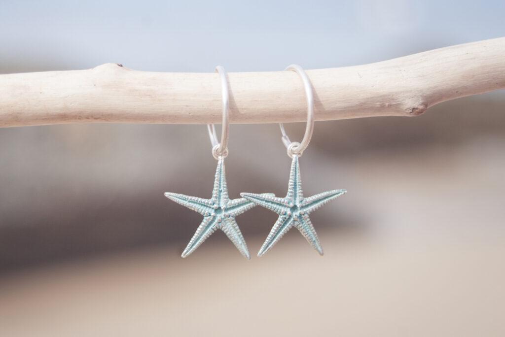 pendientes aros plata turquesa estrella de mar