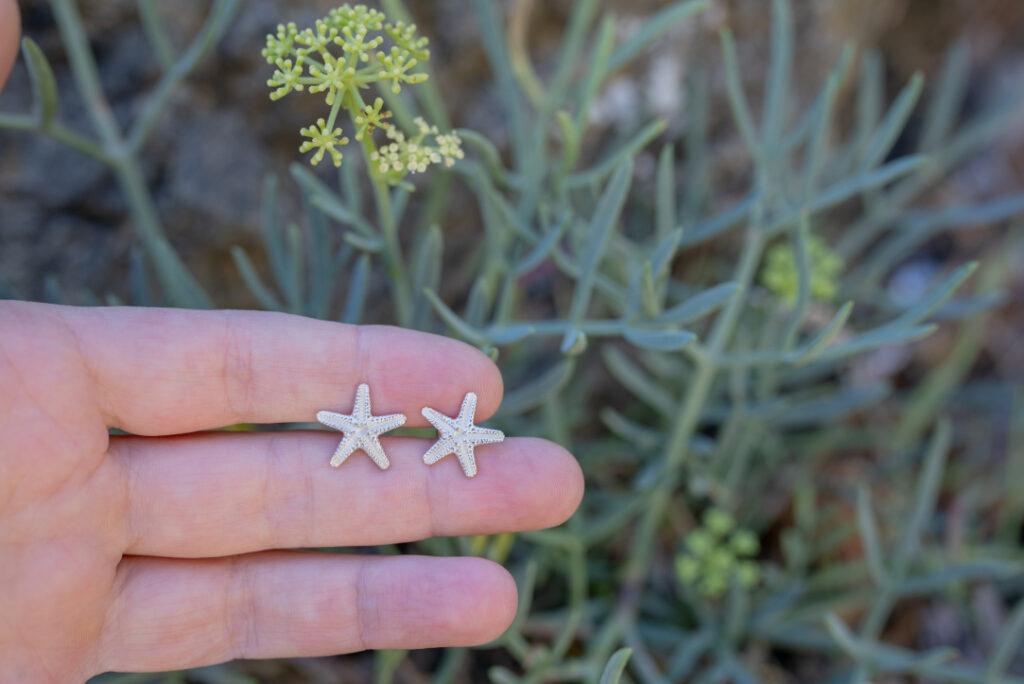 pendientes mini plata, joya artesanal starfish de leitmotif